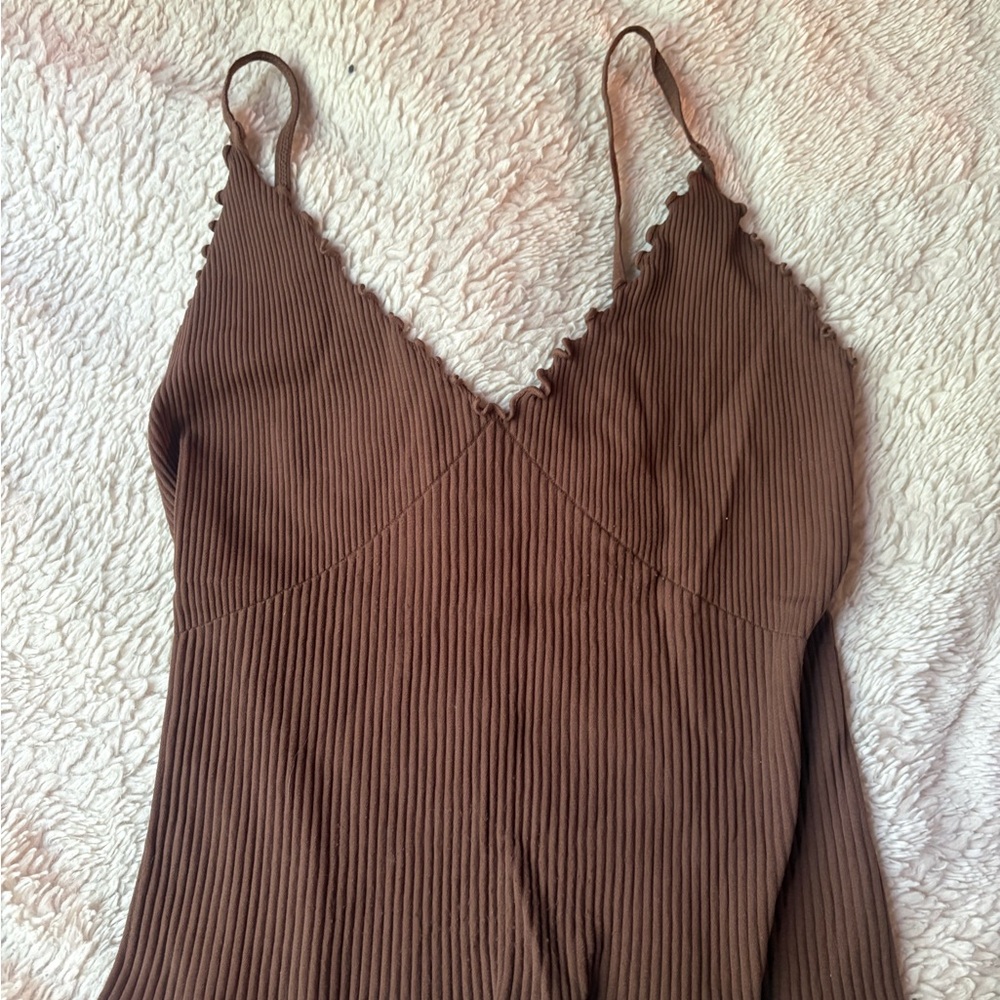 Free People Brown Ribbed Top